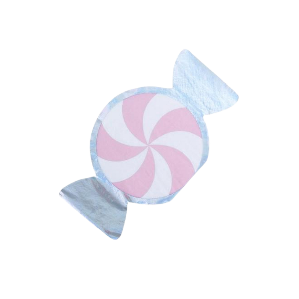 Pink peppermint guest napkin shaped like a candy Christmas from Parte Haus party supply store in Bethesda MD