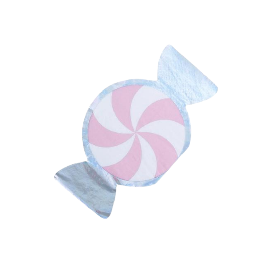 Pink peppermint guest napkin shaped like a candy Christmas from Parte Haus party supply store in Bethesda MD