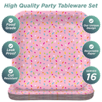 Pink sprinkles large dinner paper plates with colorful sprinkle pattern birthday celebration from Parte Haus party supply store in Bethesda MD