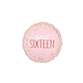 Pink sweet sixteen balloon with gold confetti design for birthday from Parte Haus party supply store in Bethesda MD