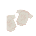 Pink baby girl babygrow shaped paper napkins with script text baby shower theme from Parte Haus party supply store in Bethesda MD