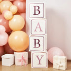 Pink baby jumbo blocks with balloons for baby shower from Parte Haus party supply store in Bethesda MD