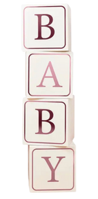 Pink baby jumbo blocks stack for baby shower from Parte Haus party supply store in Bethesda Maryland