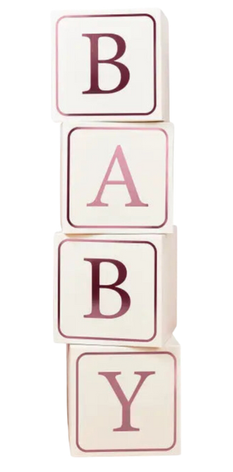 Pink baby jumbo blocks stack for baby shower from Parte Haus party supply store in Bethesda Maryland