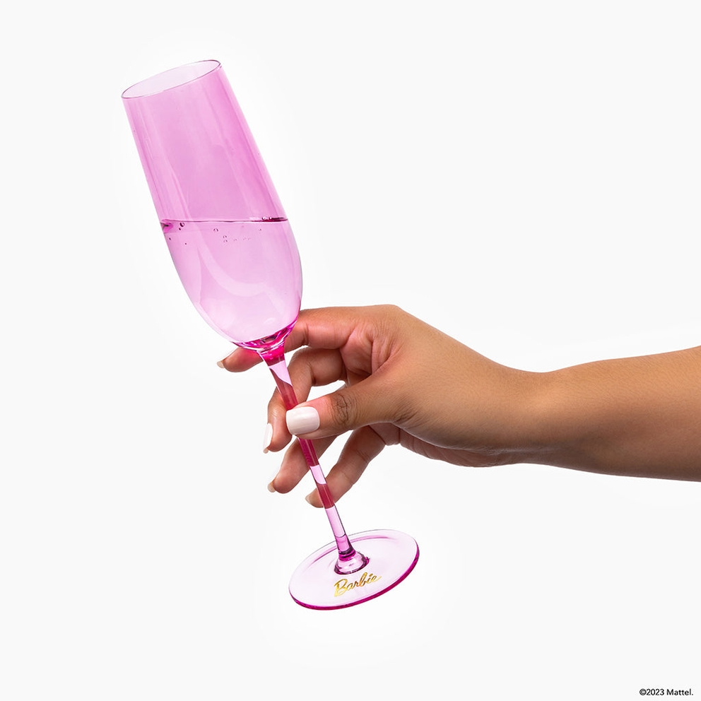 Pink Barbie champagne flute elegant glassware for celebration from Parte Haus party supply store in Bethesda Maryland