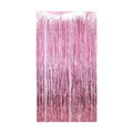 Pink metallic fringe tinsel curtain backdrop for birthday celebration from Parte Haus party supply store in Bethesda MD