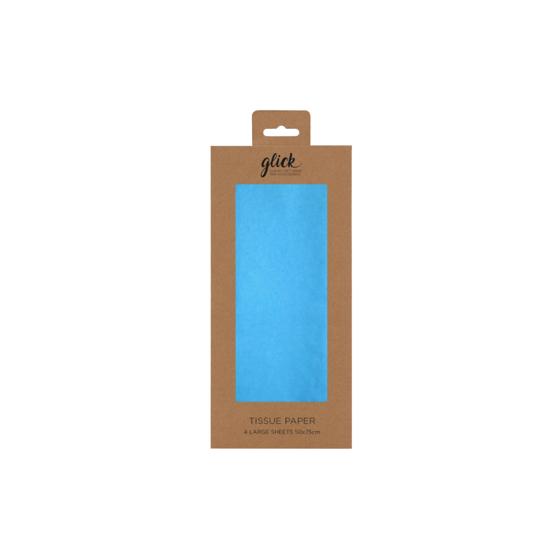 Turquoise tissue paper in clear window brown packaging for gift wrap from Parte Haus party supply store in Bethesda MD