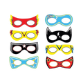 Red yellow blue and black superhero masks for kids birthday from Parte Haus party supply store in Bethesda Maryland