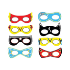 Red yellow blue and black superhero masks for kids birthday from Parte Haus party supply store in Bethesda Maryland