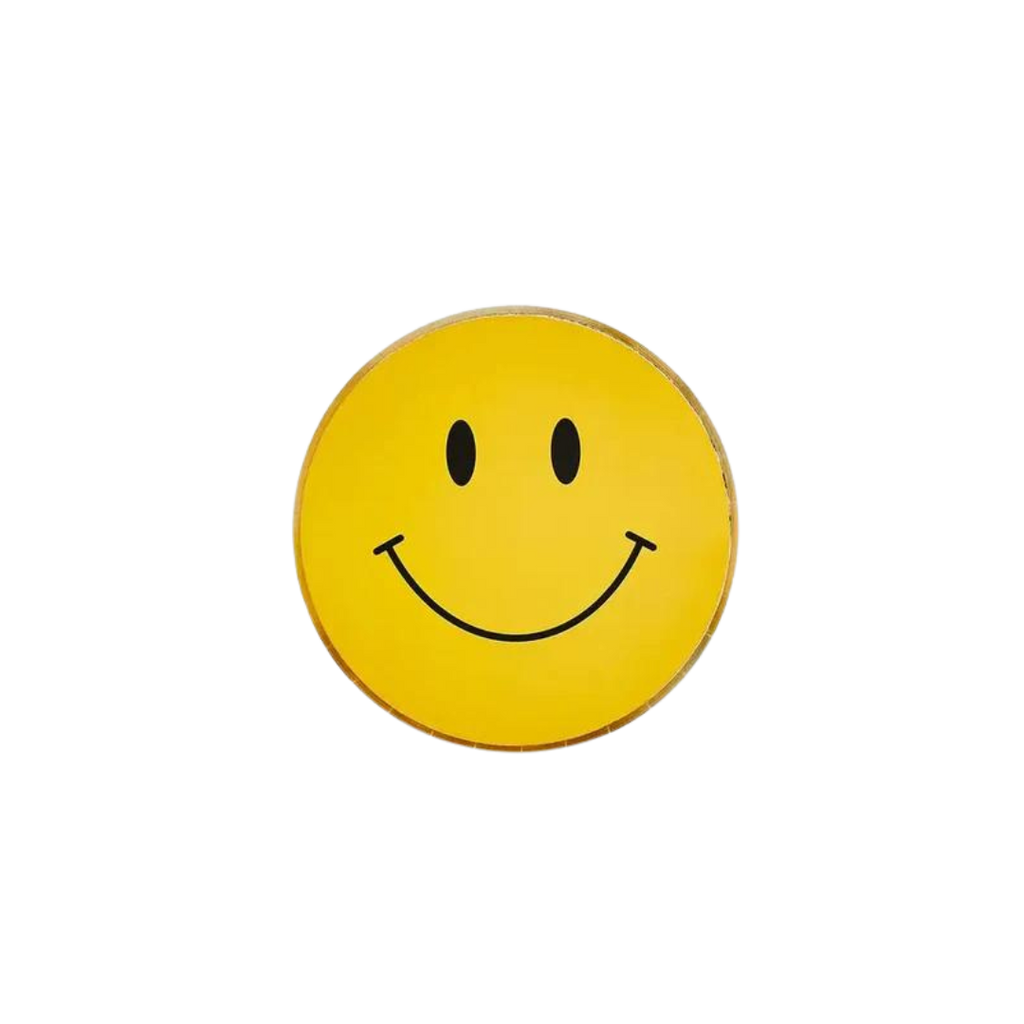 Yellow smiley face paper plate perfect for birthday theme from Parte Haus party supply store in Bethesda MD