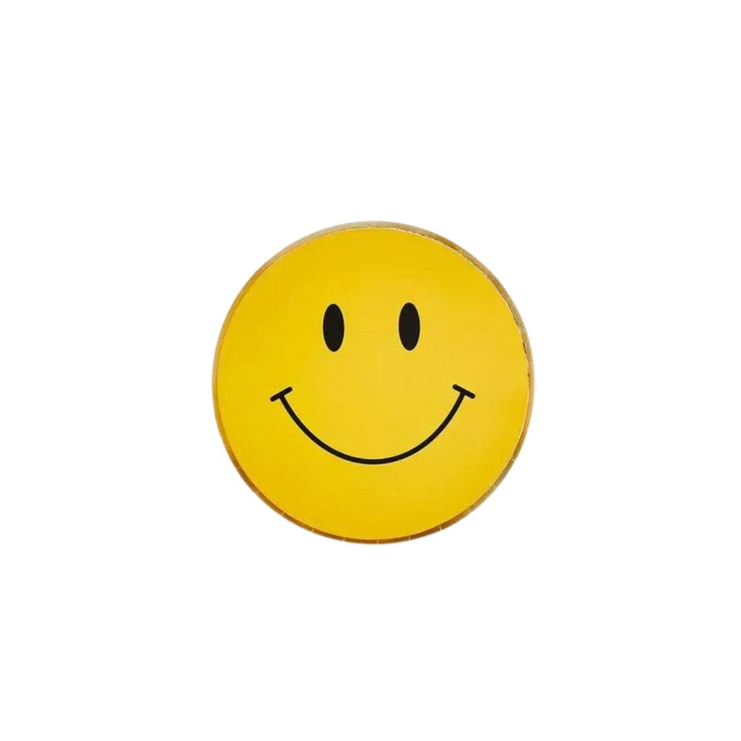 Yellow smiley face paper plate perfect for birthday theme from Parte Haus party supply store in Bethesda MD