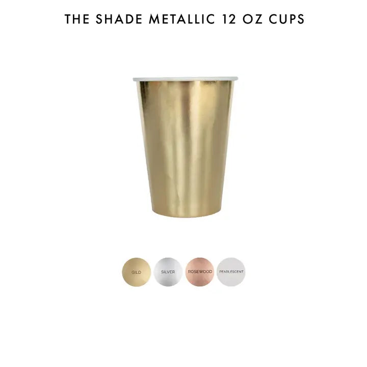 Gold metallic 12oz cup with shiny finish for celebrations from Parte Haus party supply store in Bethesda, Maryland.