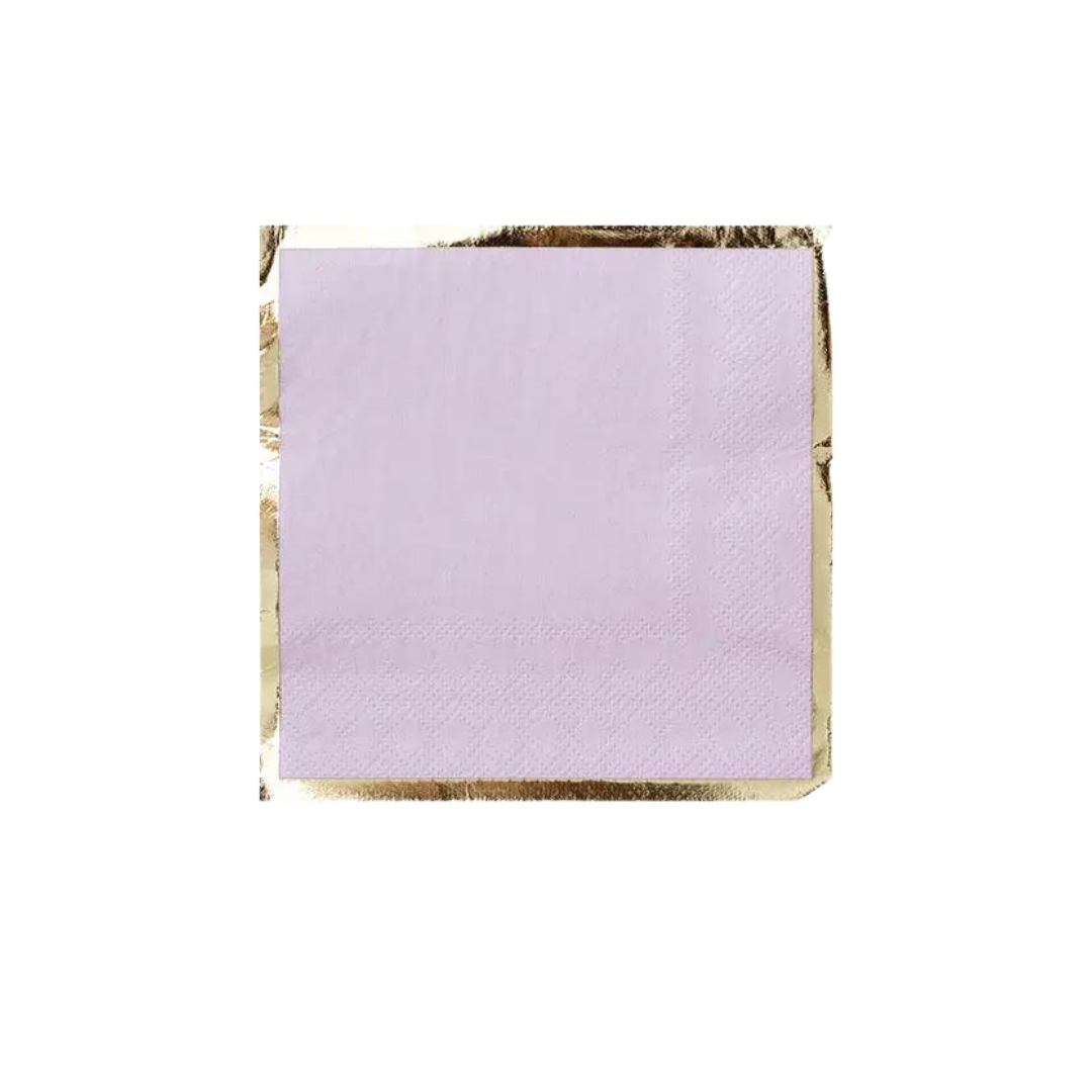 Lilac cocktail napkin with gold foil trim for celebrations from Parte Haus party supply store in Bethesda, Maryland