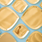Gold dinner plates square foil modern design from Parte Haus party supply store in Bethesda MD