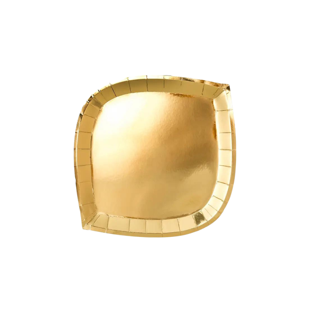 Gold dinner plate with modern square design for celebration events from Parte Haus party supply store in Bethesda MD
