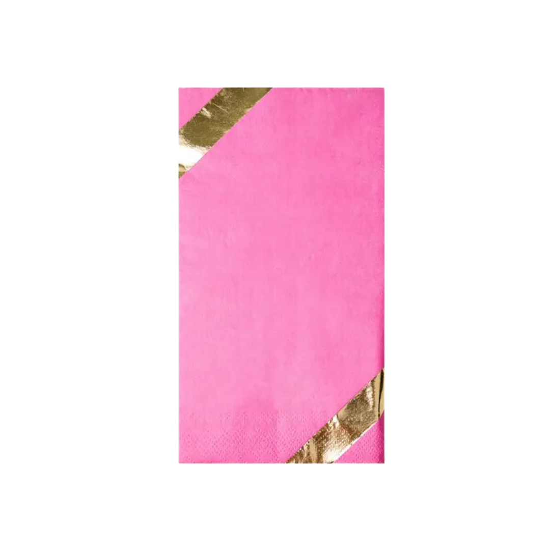 Pink guest napkin with gold foil corners elegant napkin for celebrations from Parte Haus party supply store in Bethesda MD