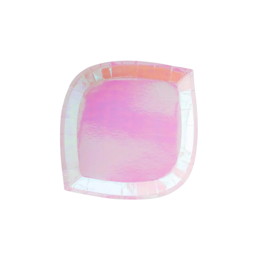peach iridescent dessert plate square pastel for birthday from Parte Haus party supply store in Bethesda Maryland