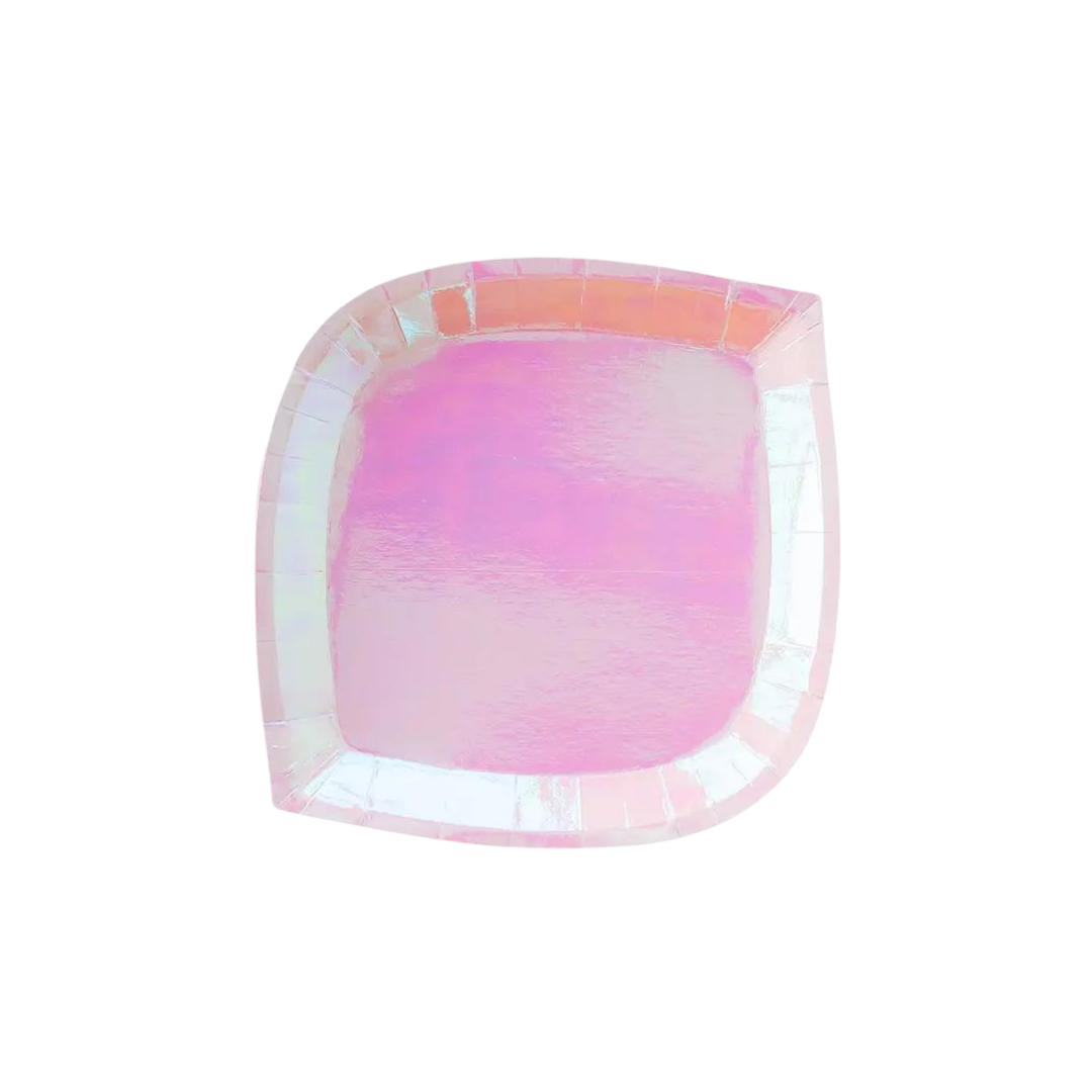 peach iridescent dessert plate square pastel for birthday from Parte Haus party supply store in Bethesda Maryland