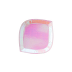 Peach pink square dinner plate with iridescent finish for celebrations from Parte Haus party supply store in Bethesda MD
