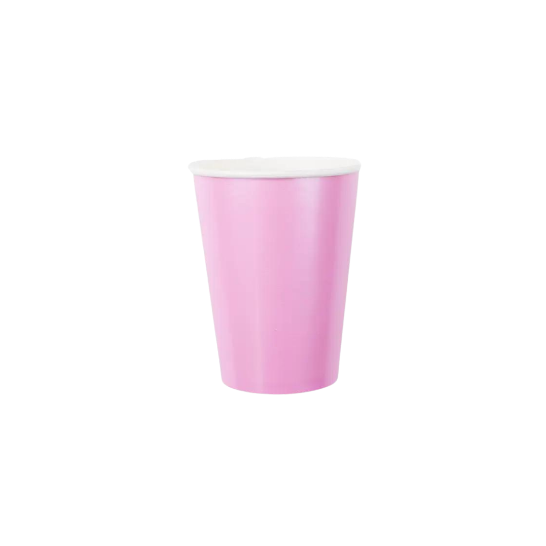 Posh pink paper cup with white rim for birthday or baby shower from Parte Haus party supply store in Bethesda MD