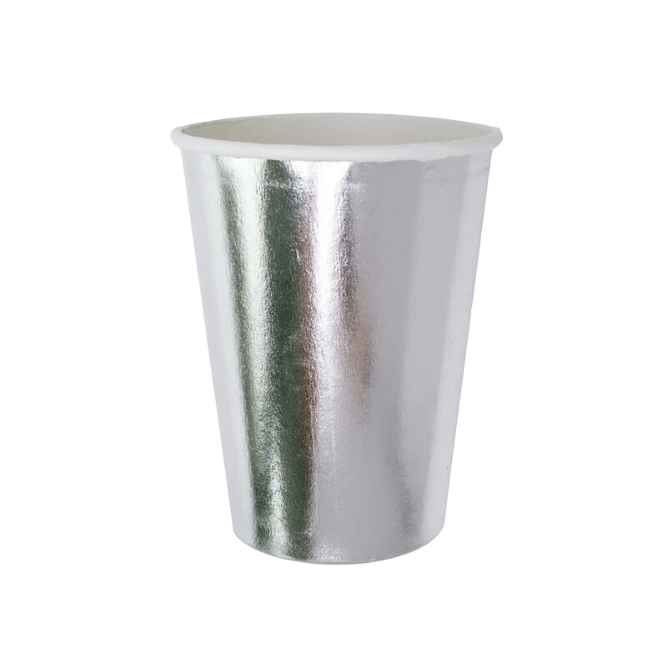 Silver cup metallic finish for celebrations from Parte Haus party supply store in Bethesda Maryland