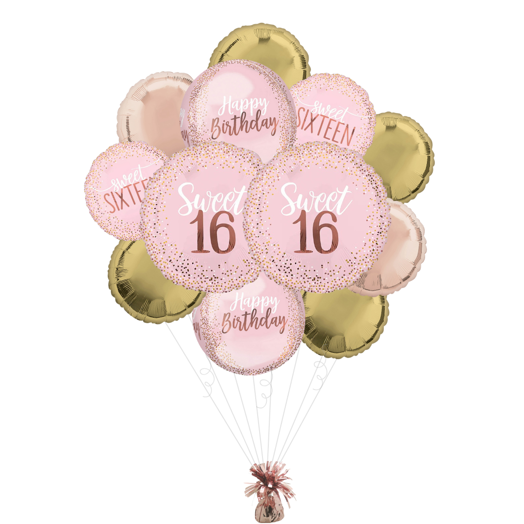 Blush Pink & Gold Sweet 16 Birthday Foil Balloon Bundle