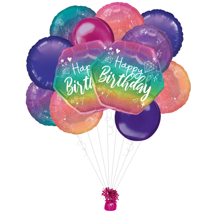 Ombre Sparkle Birthday Foil Balloon Bundle