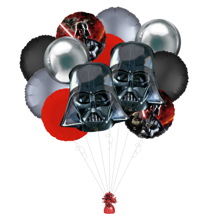 Black silver and red Darth Vader balloon bouquet for Star Wars birthday from Parte Haus party supply store in Bethesda MD