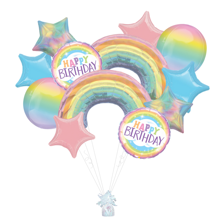 Iridescent Pastel Rainbow Foil Balloon Bundle