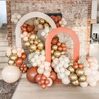 Burnt orange and gold balloon arch kit with boho style for birthday from Parte Haus party supply store in Bethesda MD