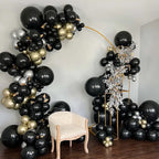 Black gold silver balloon arch kit modern garland for celebration from Parte Haus party supply store in Bethesda MD