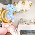 Pink blue and gold balloon arch kit with moon and stars for gender reveal from Parte Haus party supply store in Bethesda Maryland