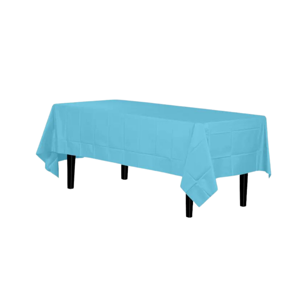 Light blue plastic tablecloth rectangular style for birthday or baby shower from Parte Haus party supply store in Bethesda MD