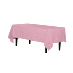 Premium pink disposable plastic tablecloth covering rectangular table birthday or brunch from Parte Haus party supply store in Bethesda MD