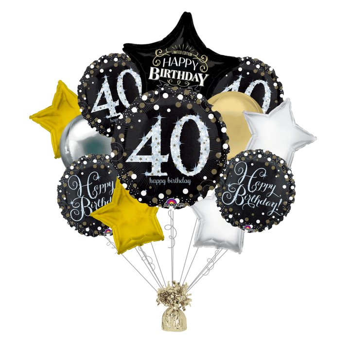 Premium Sparkling Celebration 40th Birthday Foil Balloon Bundle with Balloon Weight