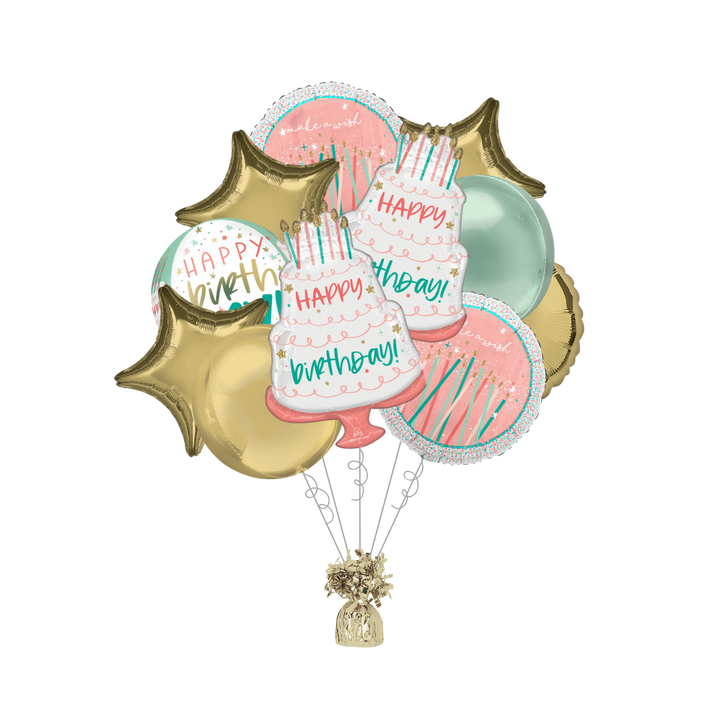 Premium Happy Cake Day Birthday Foil Balloon Bundle with Balloon Weight
