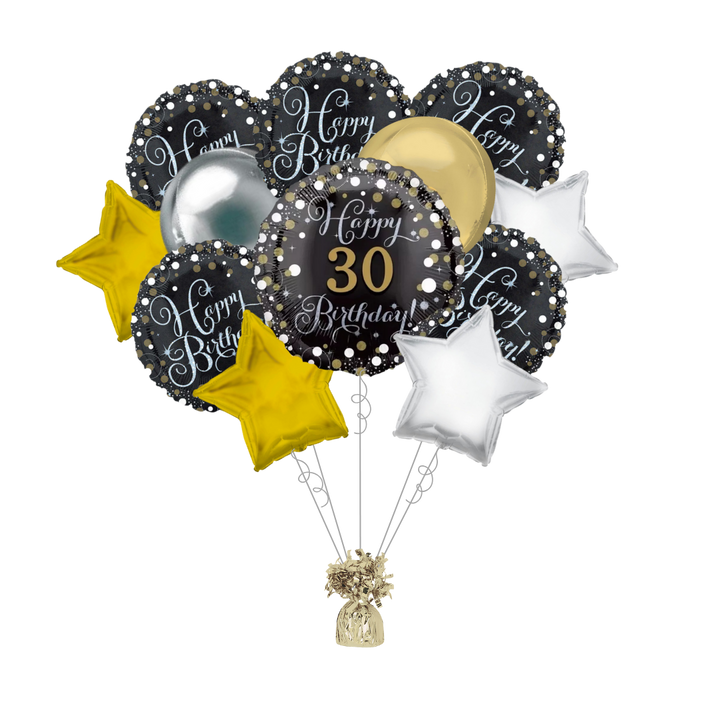 Sparkling Celebration 30th Birthday Foil Balloon Bundle with Balloon Weight, 10pc