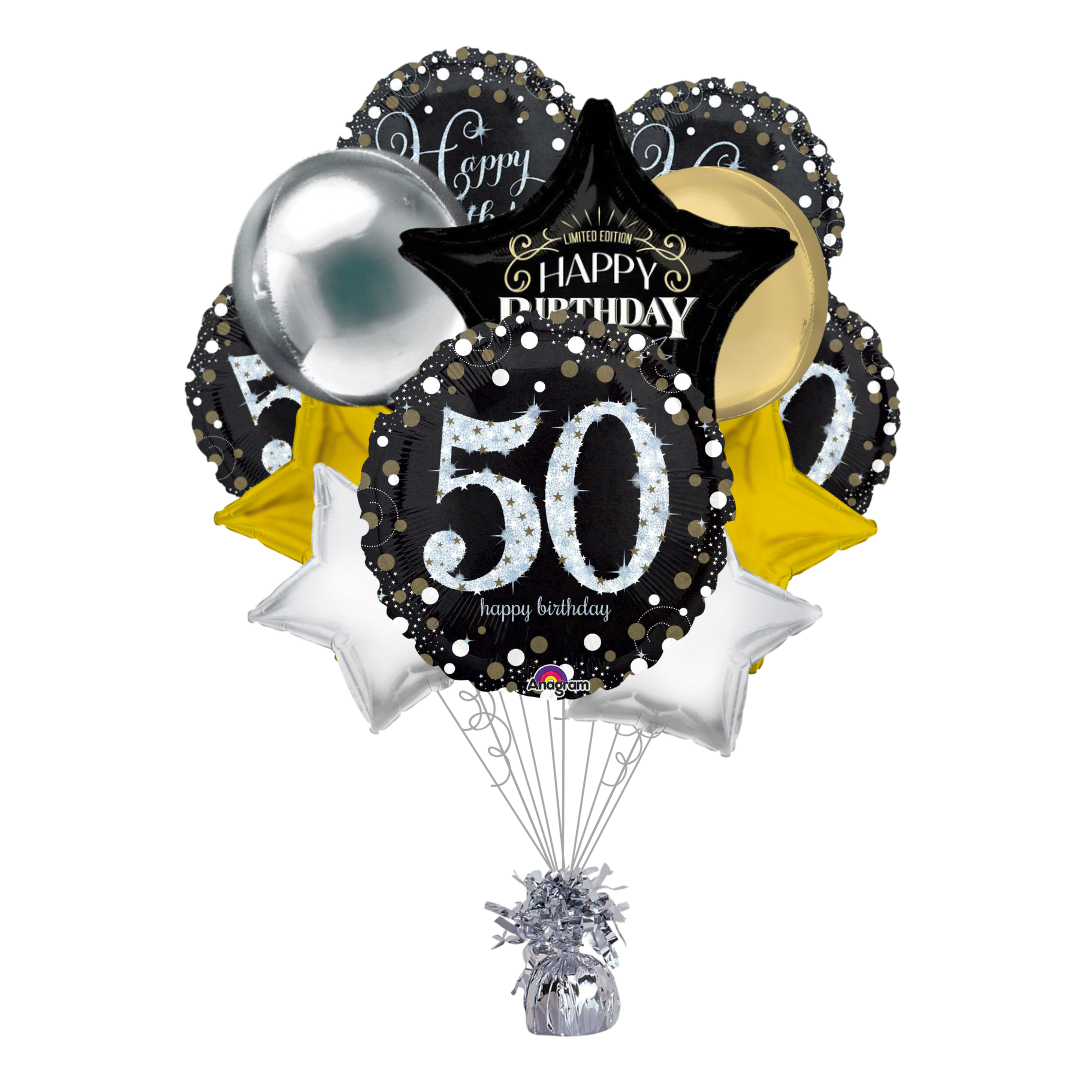 Sparkling Golden Age 50th Birthday Balloon Bundle
