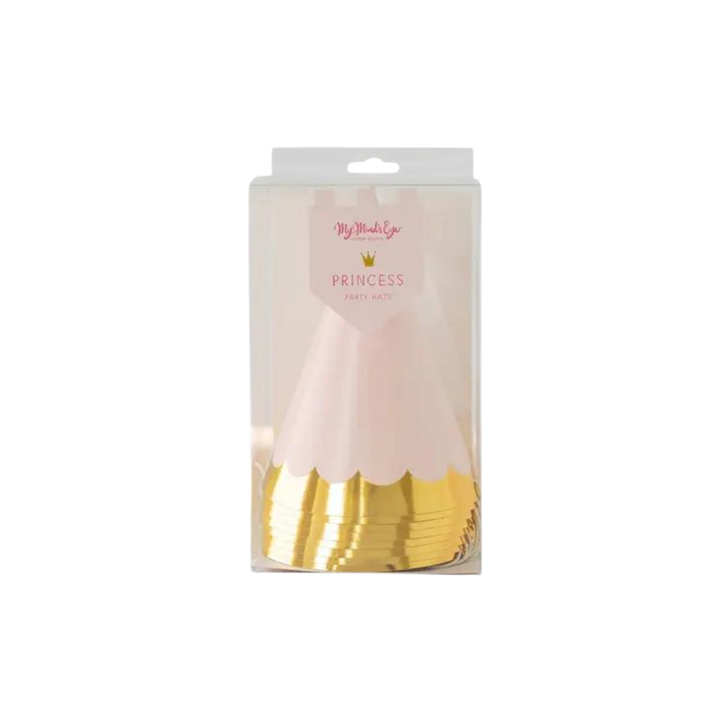 Pink and gold princess cone hats for birthday from Parte Haus party supply store in Bethesda Maryland