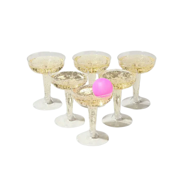 Clear Prosecco Pong game set with pink ball for celebrations from Parte Haus party supply store in Bethesda Maryland
