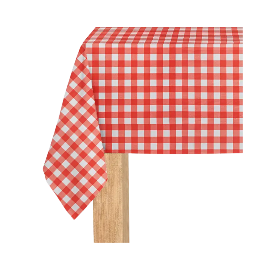Red gingham paper tablecloth with checkered pattern picnic theme from Parte Haus party supply store in Bethesda MD