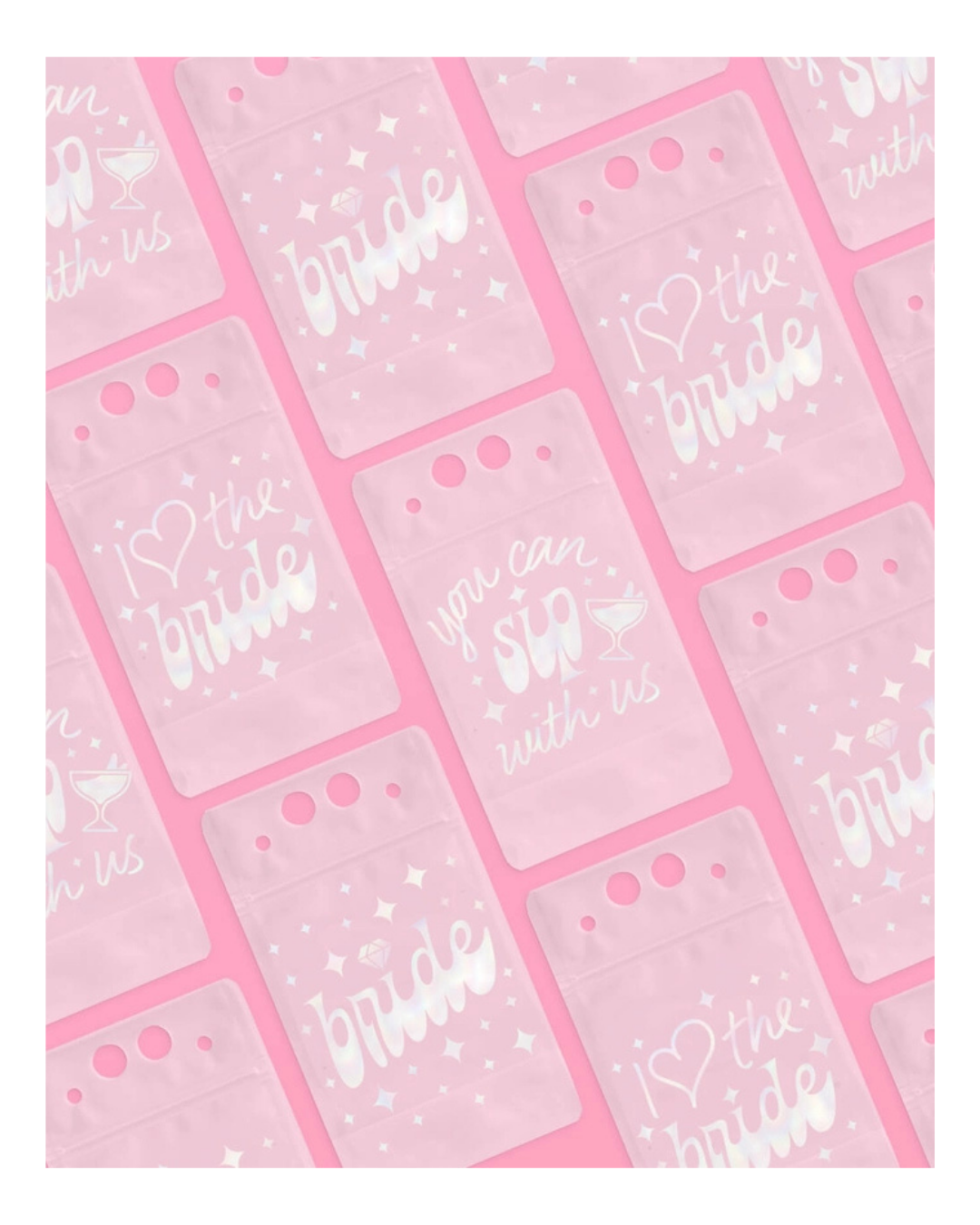 White Bachelorette Drink Pouches with Ring Shaped Glitter Straws