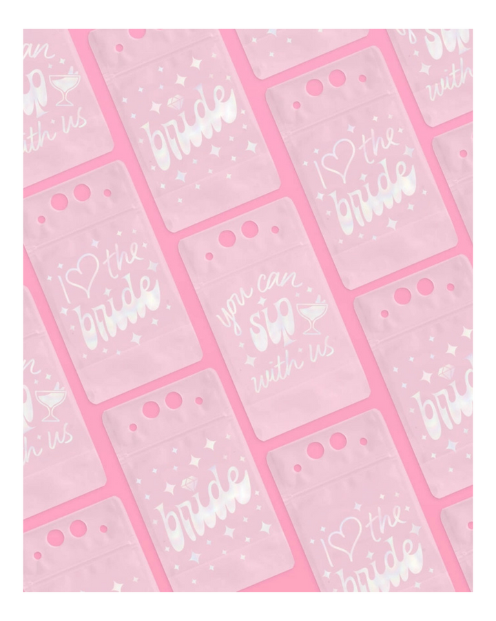 White Bachelorette Drink Pouches with Ring Shaped Glitter Straws