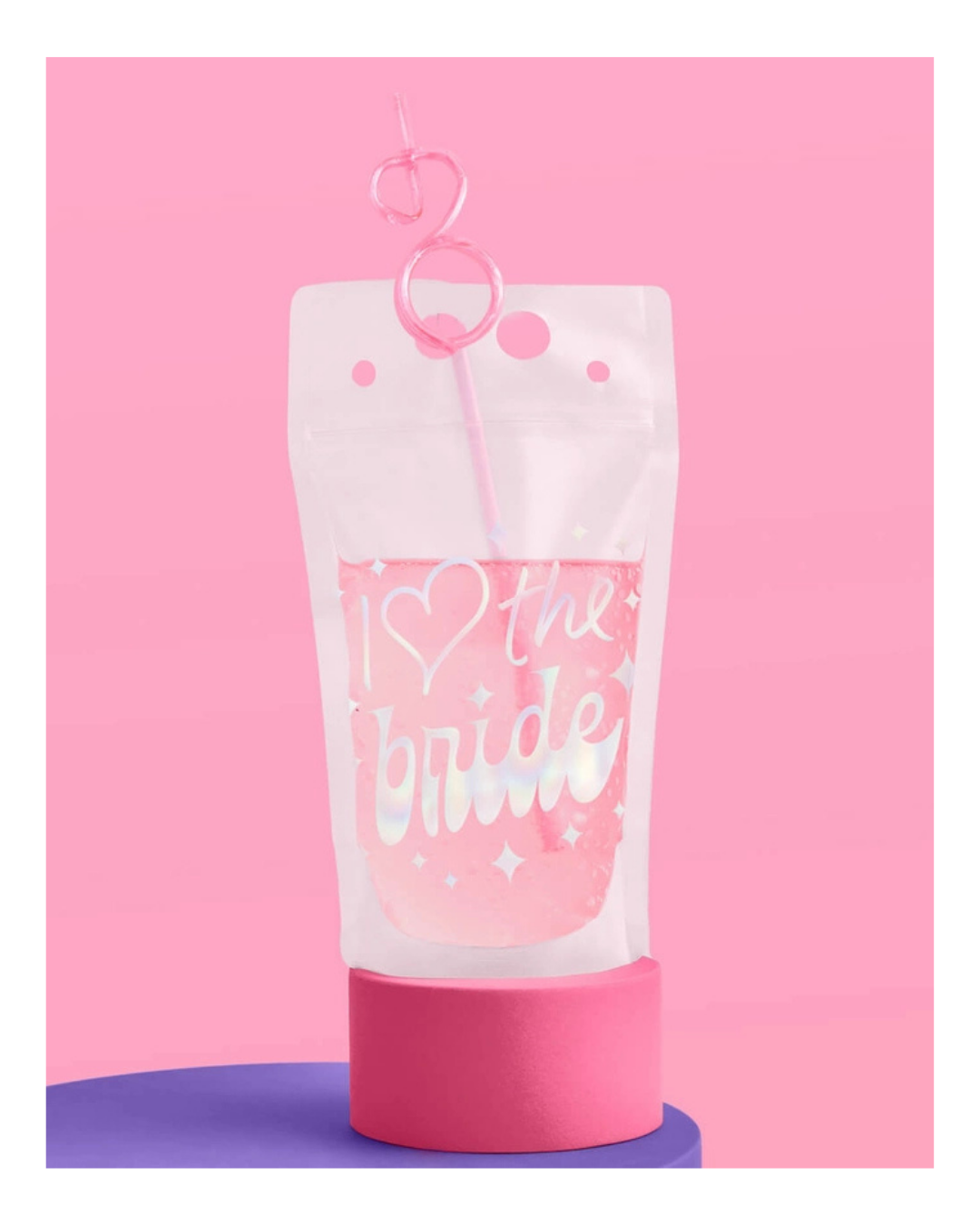 White Bachelorette Drink Pouches with Ring Shaped Glitter Straws