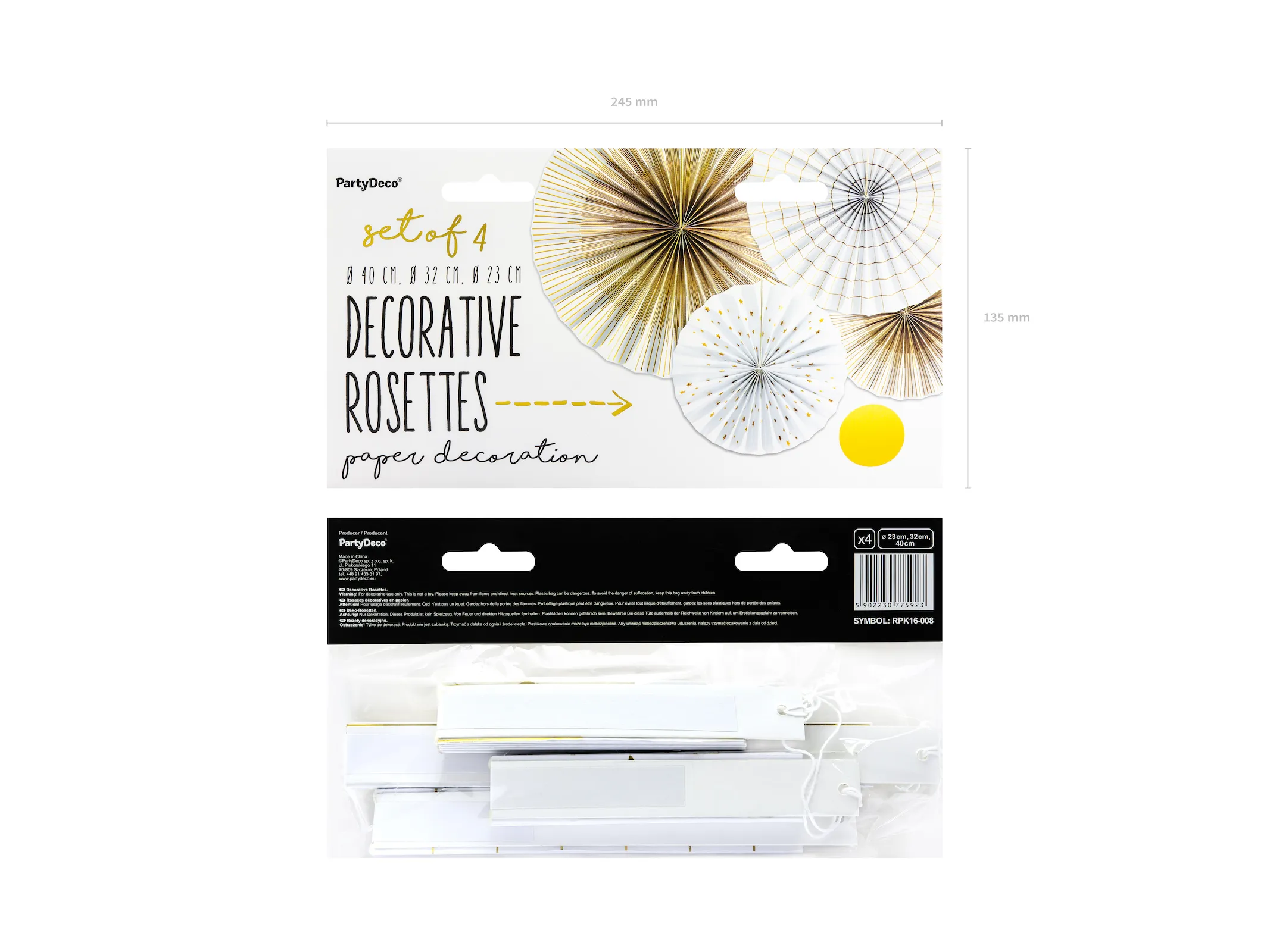 Gold and White Rosette Decoration - 3pcs
