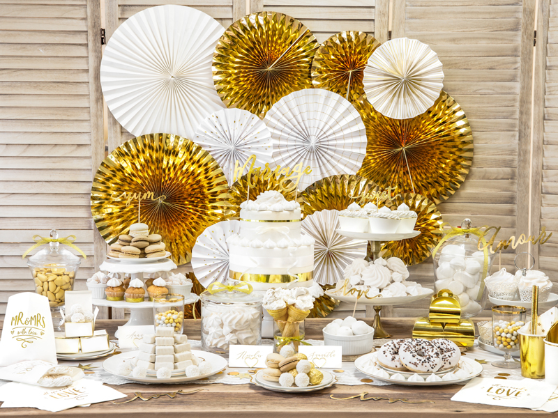 Gold and White Rosette Decoration - 3pcs