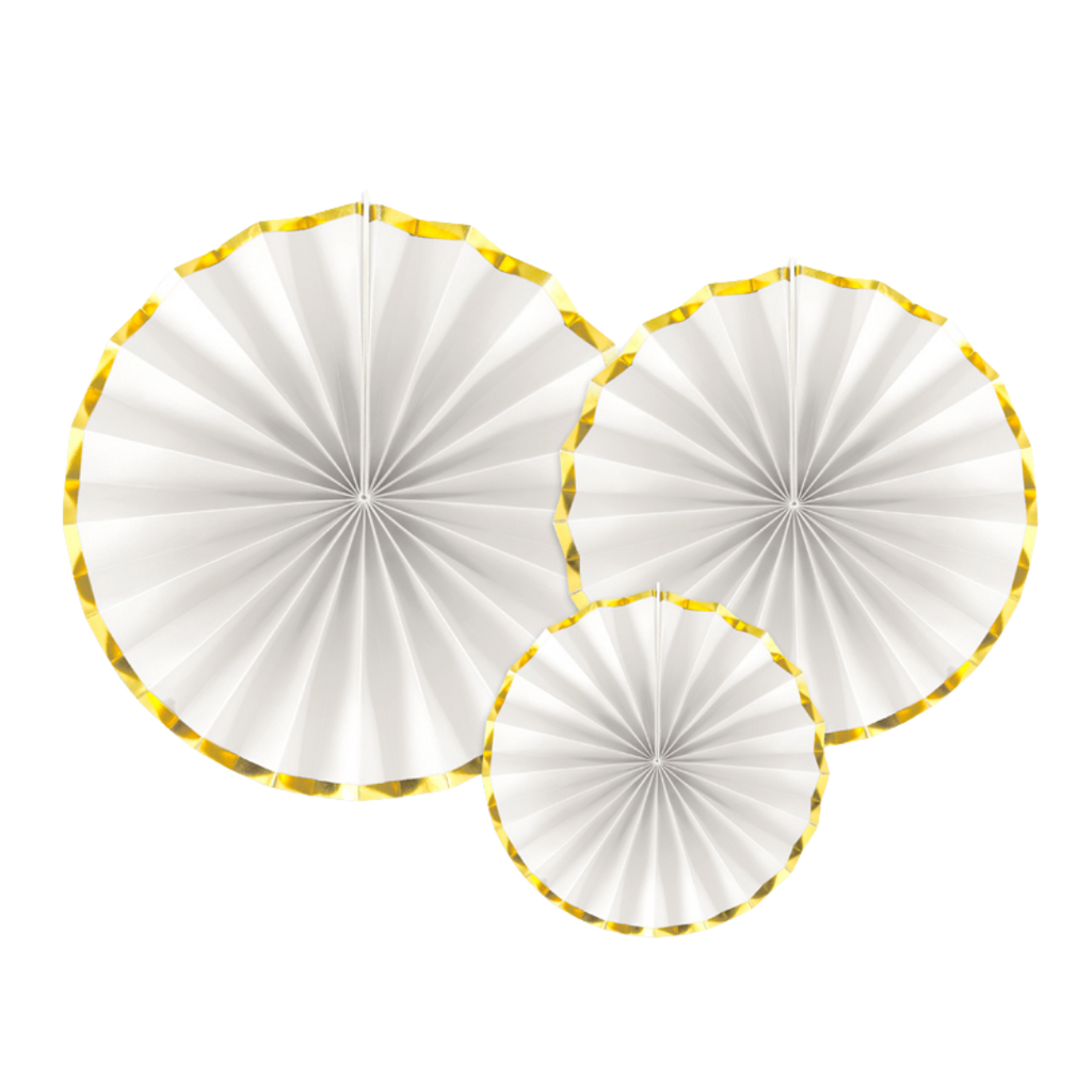 White and Gold Trim Rosette Decoration - 3pcs