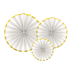 White and Gold Trim Rosette Decoration - 3pcs