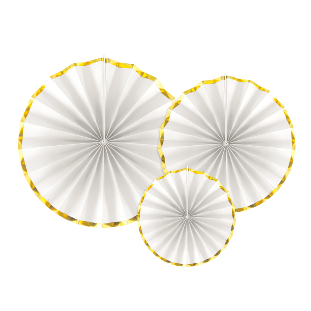 White and Gold Trim Rosette Decoration - 3pcs