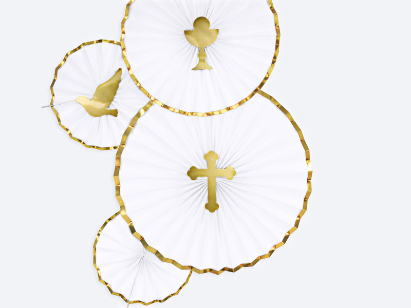 White and Gold Trim Rosette Decoration - 3pcs